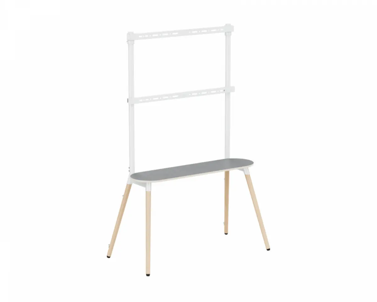 MaxMount Gulvstativ for TV 49"-86" med oppbevaringshylle - Hvit
