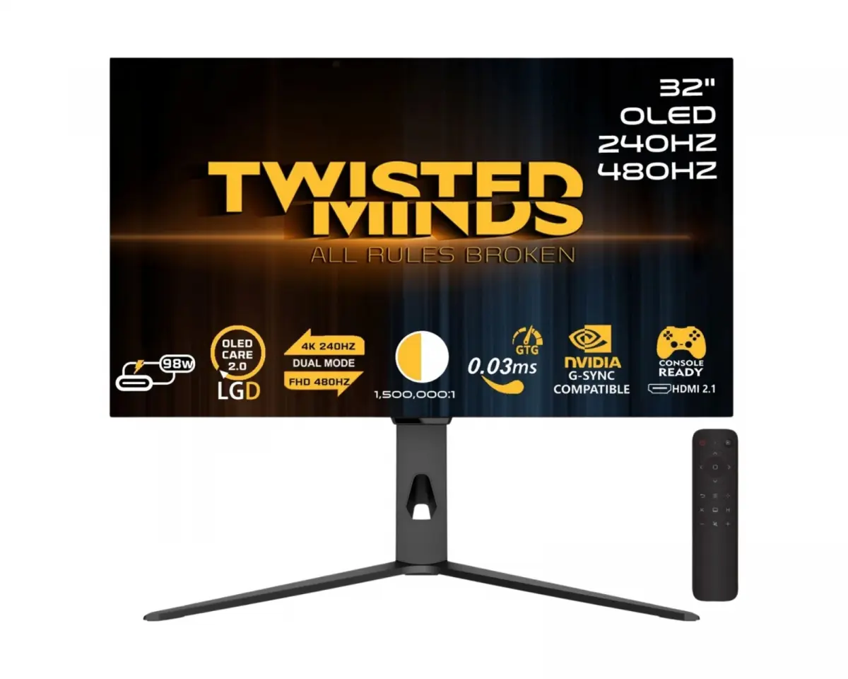 Twisted Minds 32" OLED 4K 240/480 Hz Dual Mode USB-C Gamingskjerm