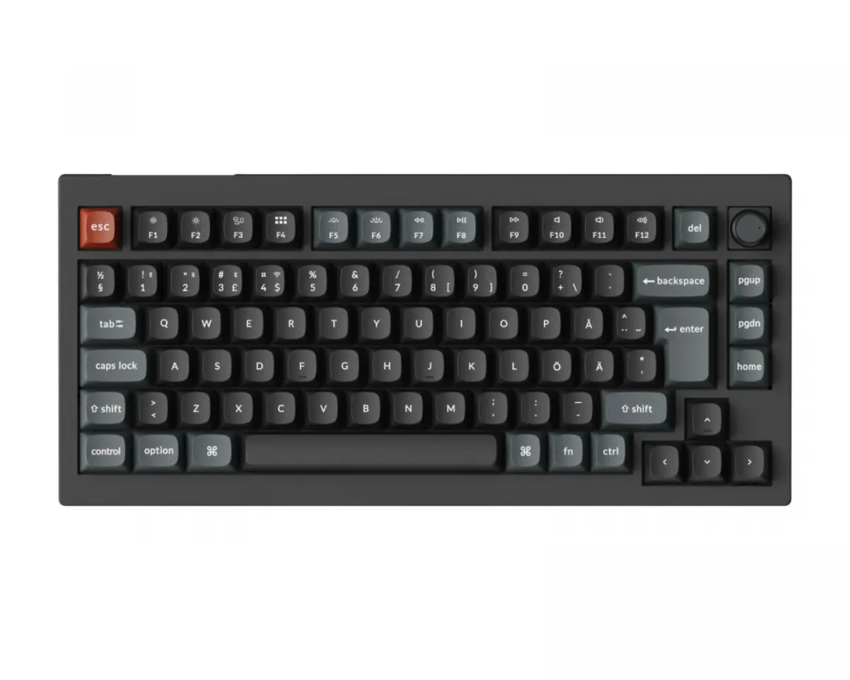 Keychron V1 Ultra 8K Hotswap Knob Trådløst ISO Tastatur - Svart [Silk POM Brown]