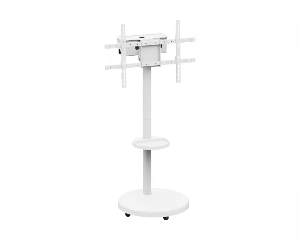 MaxMount Heavy-Duty TV Gulvstativ med Mediehylle - Hvit
