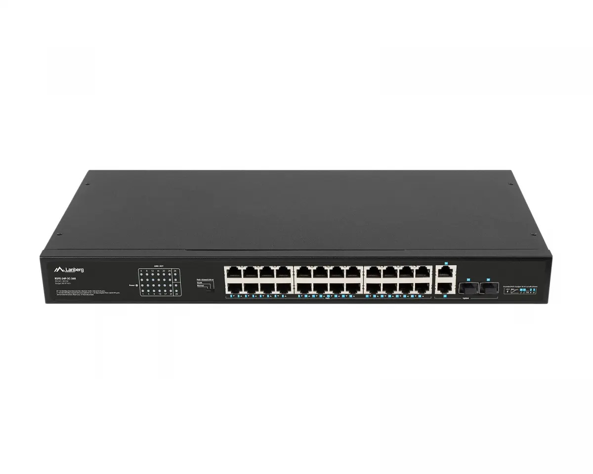 Nettverkswitch 24-ports, 100MB POE+/2X COMBO RACK 19” (1000 Mbps, Max 360W)