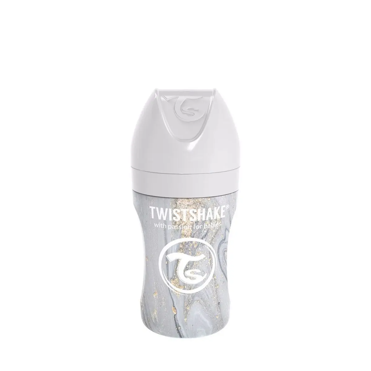 Tåteflaske i stål fra Twistshake, 2 mnd+, 260 ml – grå marmor