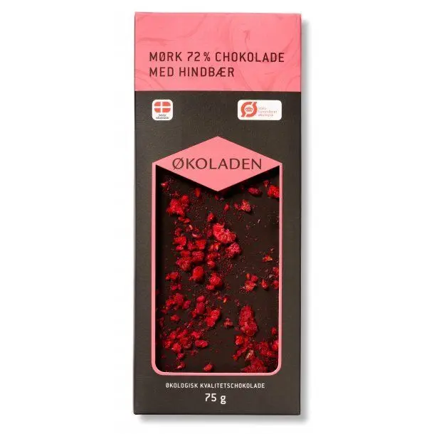 Økoladen Sjokolade mørk bringebær 72% Ø - 75 g
