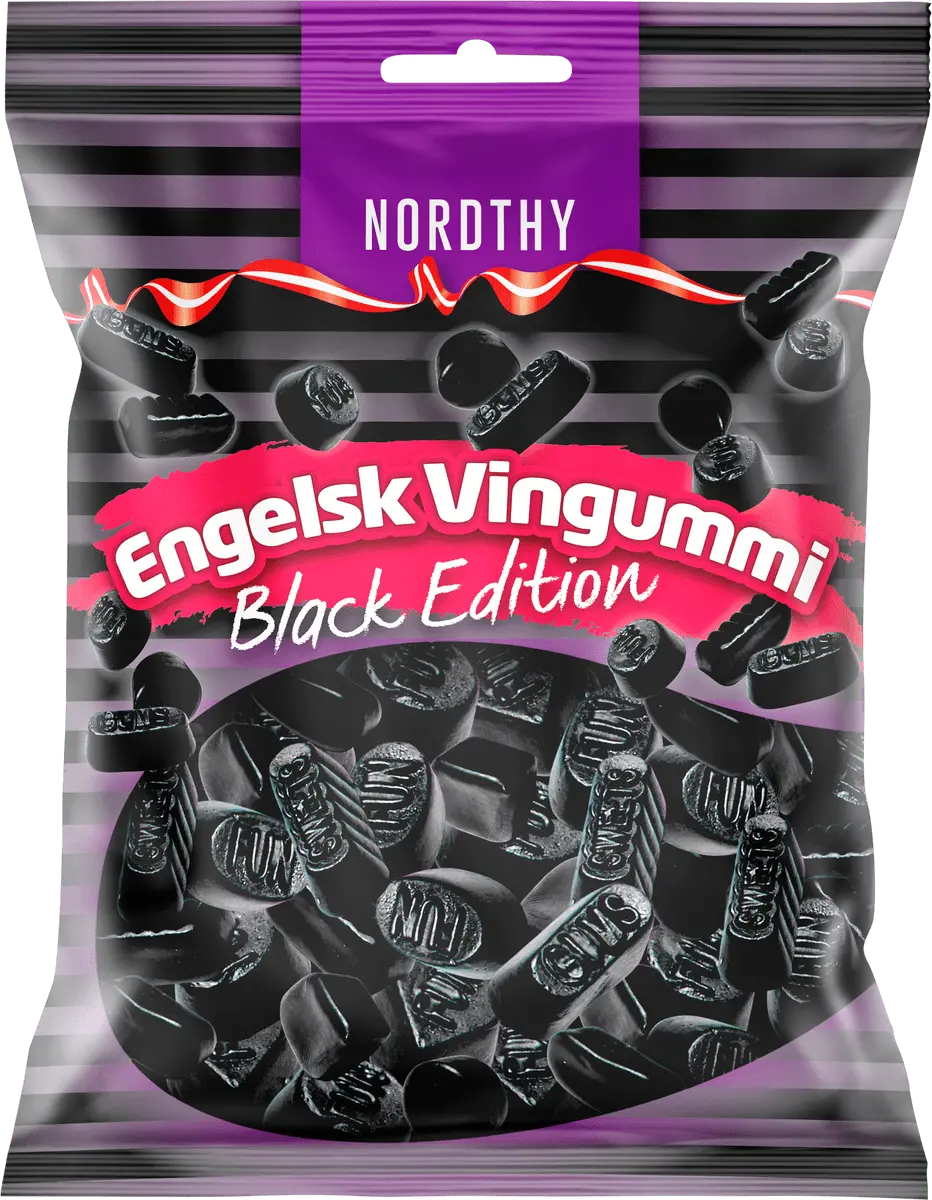 Engelsk vingummi fra Nordthy, Black edition - 300 g