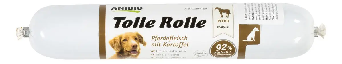 Anibio Tolle Rolle Hest, pølse for oppskjæring, 91% kjøtt - 400g.