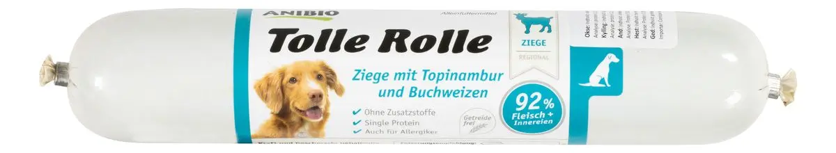 Anibio Tolle Rolle Geit, pølse for oppskjæring, 91% kjøtt - 400g.