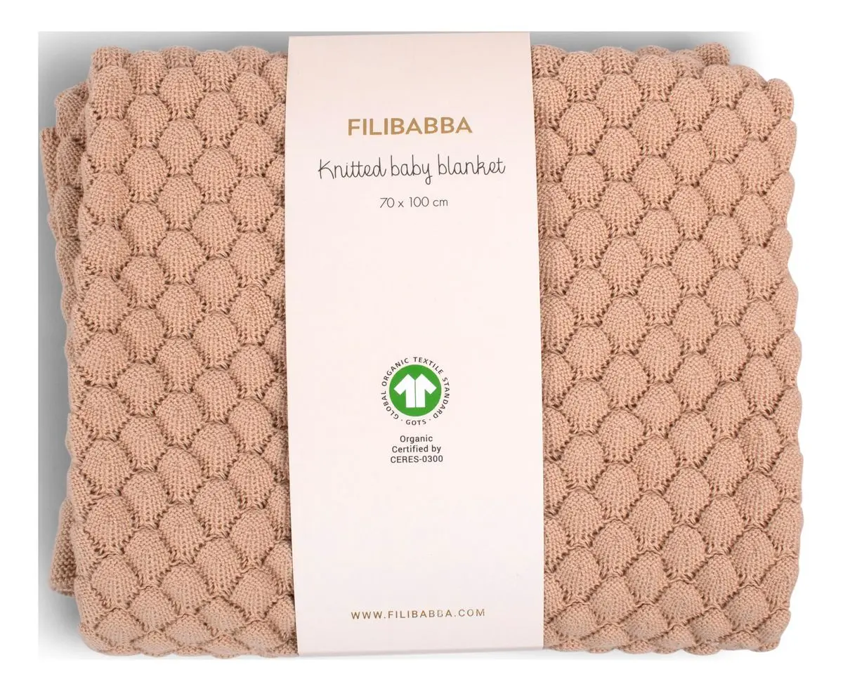 Filibabba Strikket babyteppe - Ivory Cream