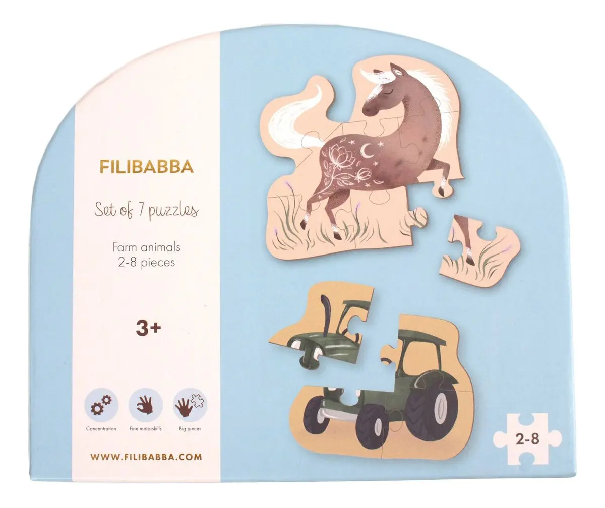 Filibabba Sett med 7 puslespill - Bondegårdsdyr - 1 stk.