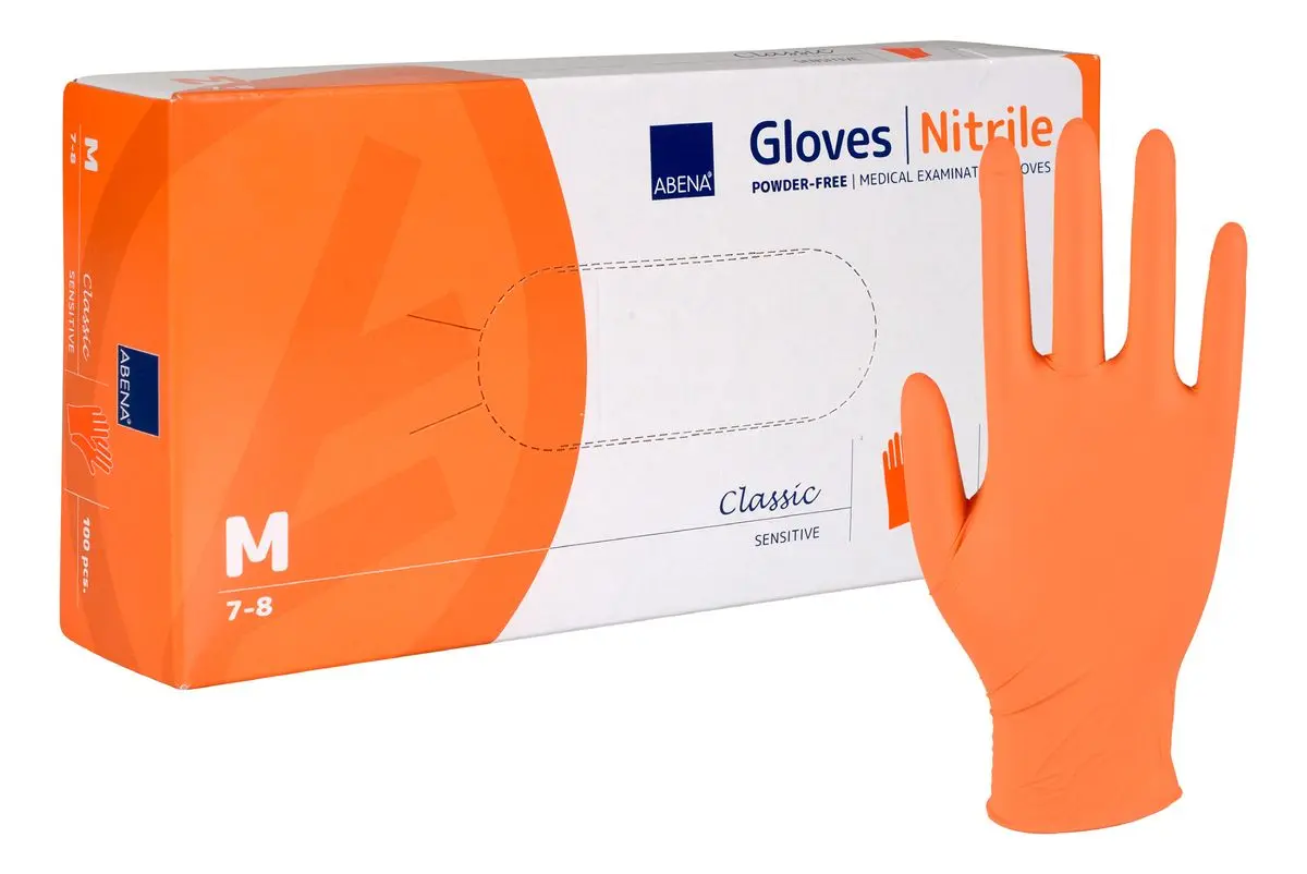Abena Classic Sensitive Powder-Free Nitrile Gloves Orange - 100 stk.