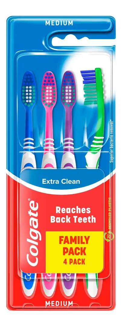 Colgate Extra Clean Medium Tannbørster 4-pakk