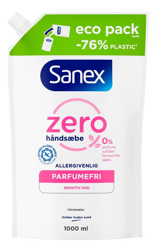 Sanex Zero % Flytende Håndsåpe refill - 1000 ml.