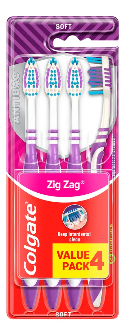 Colgate Zig-Zag Antibac Soft Tannbørste - 4-pakk