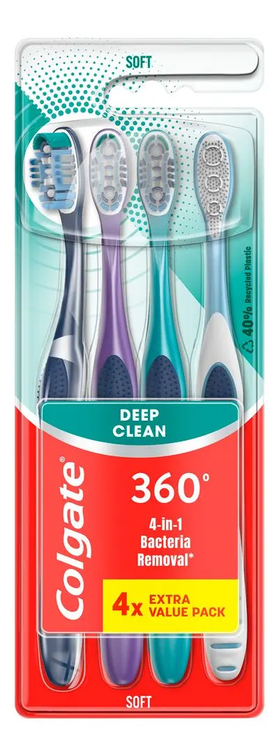 Colgate 360 Deep Clean Tannbørste soft - 4 stk.