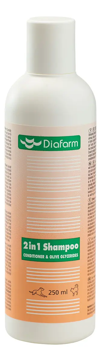 Diafarm 2 i 1 sjampo hund/katt - 250 ml.