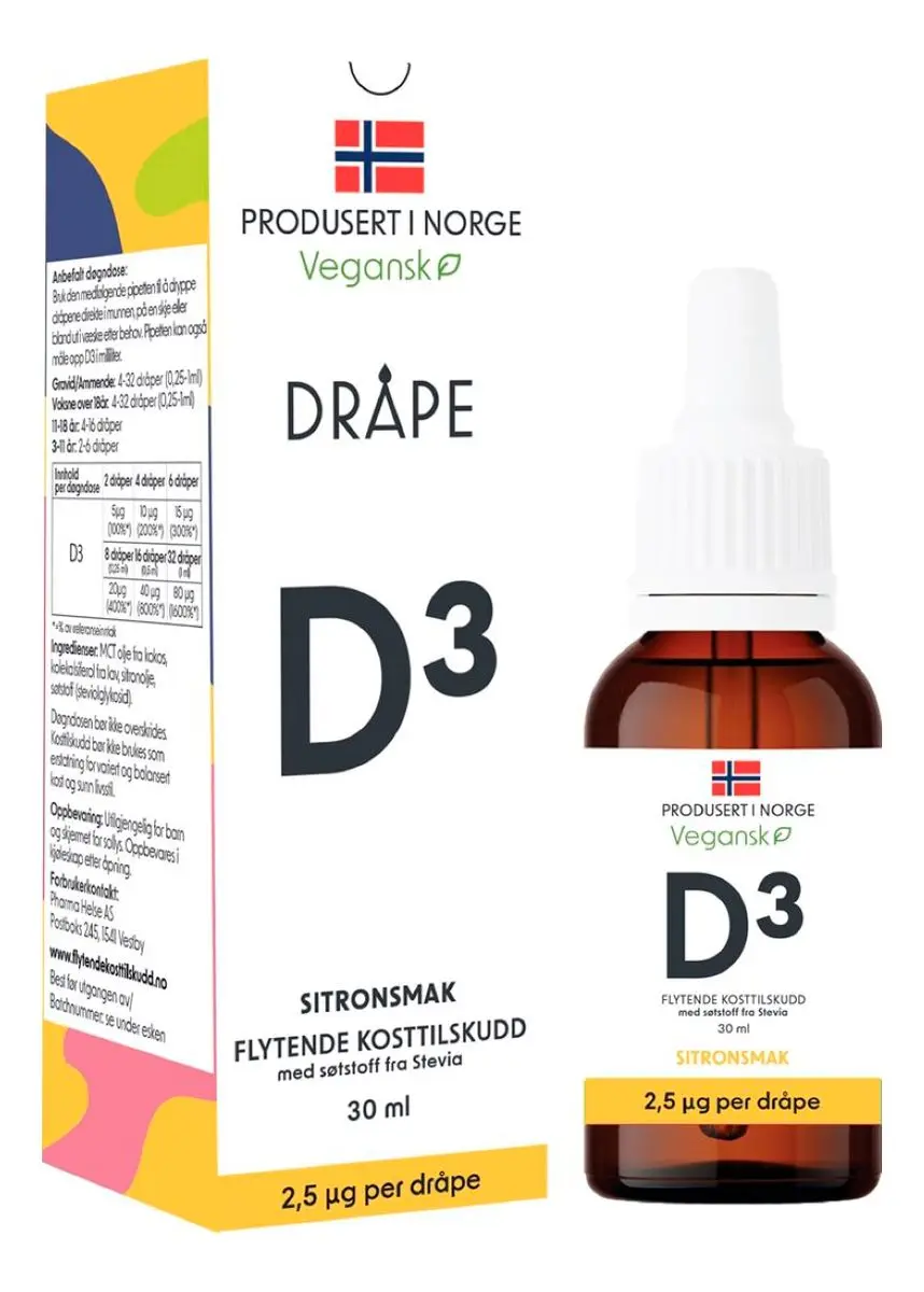 Dråpe vegansk D3 sitron - 30 ml.