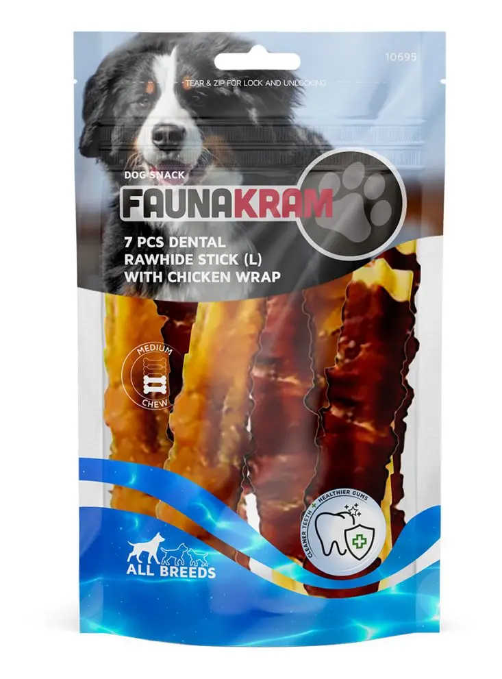 Faunakram dental sticks m. kyllingewrap, kornfri str. L - 220 g.