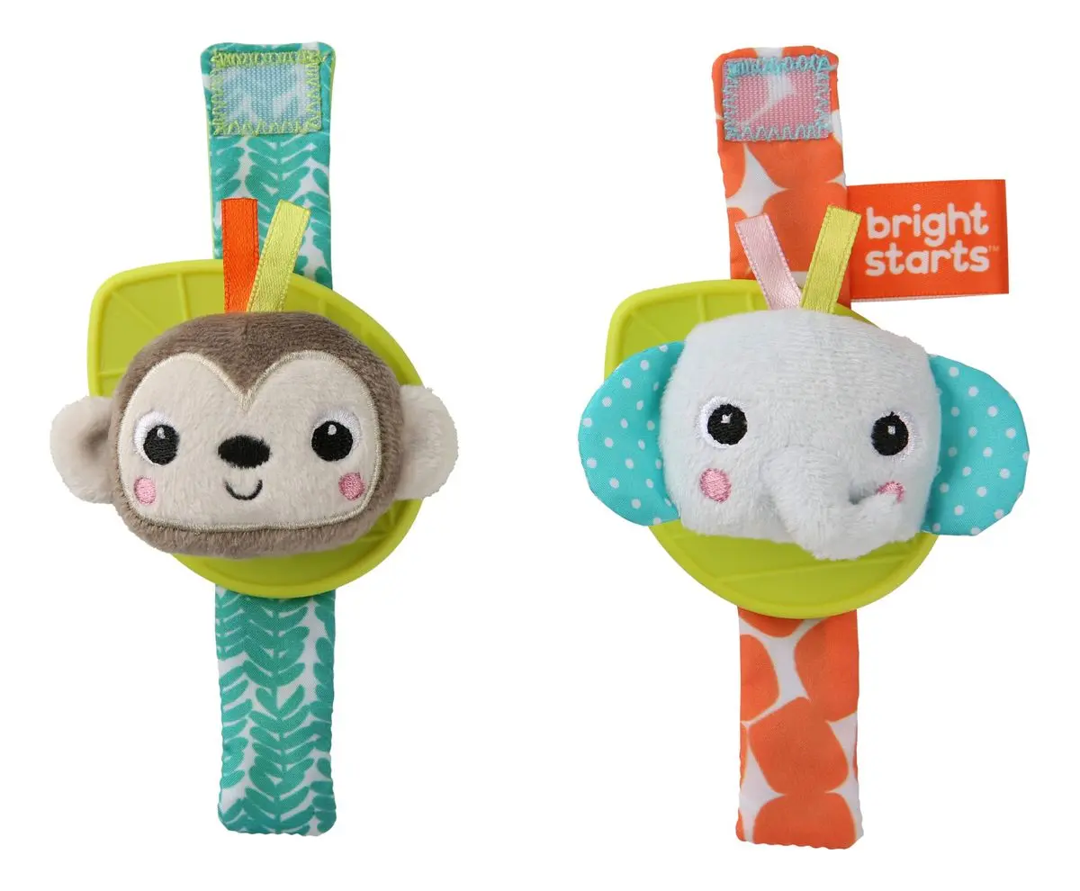 Bright Starts Bide-rangle-armbånd m. ape og elefant - 2 stk.