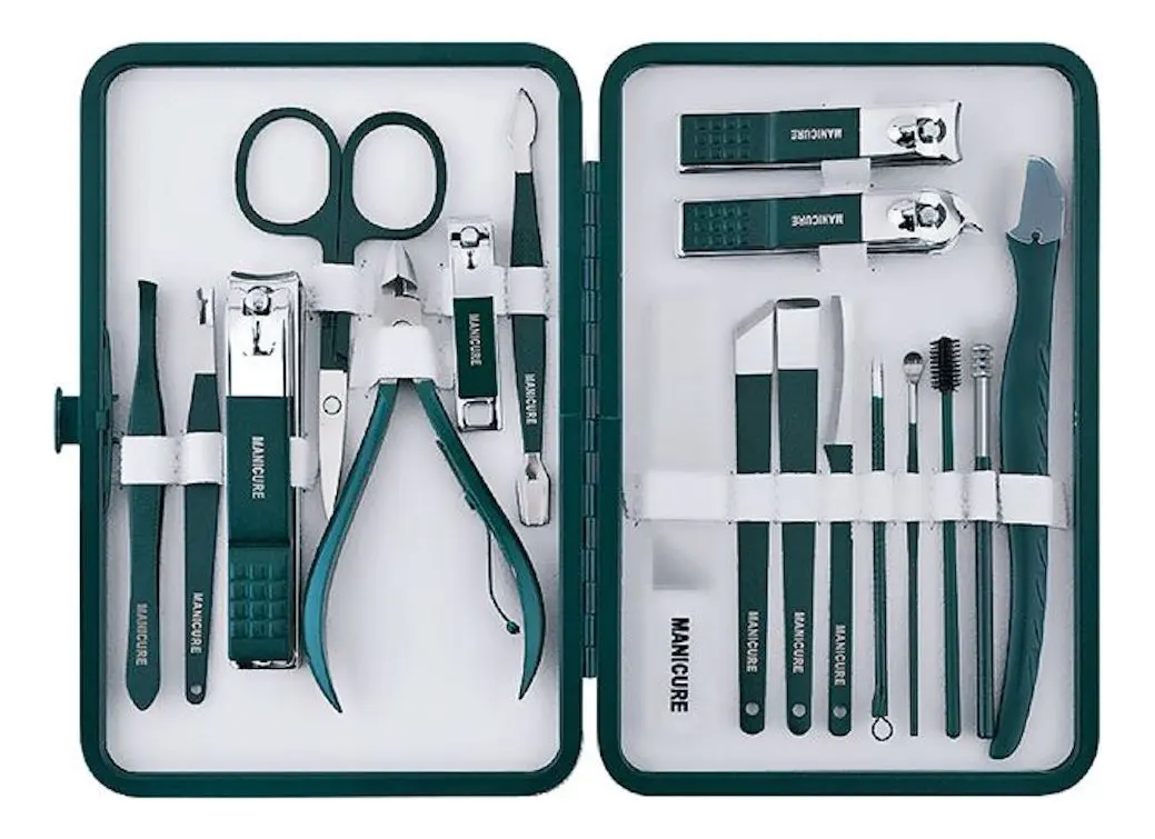 UNIQ 18-i-1 Manicure / Grooming Kit Mørkegrønn - 18 stk.