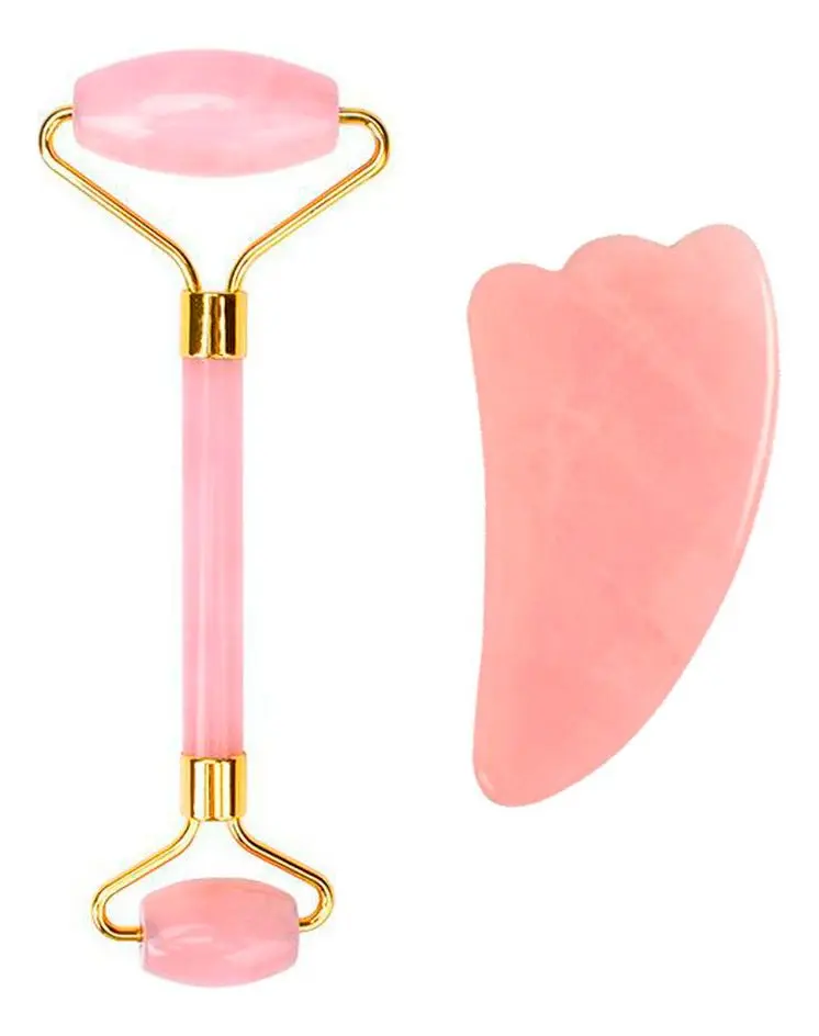 UNIQ Jaderoller & Gua Sha Rose Quartz - 2 stk.