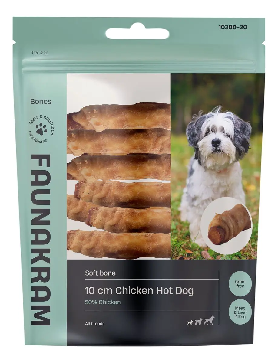 Faunakram 10 cm Chicken Hot Dog with Liver Filling - 170 g.
