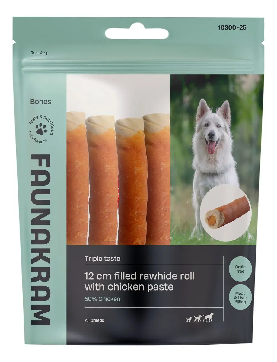 Faunakram 12 cm Filled Rawhide Roll with Chicken Paste - 170 g.