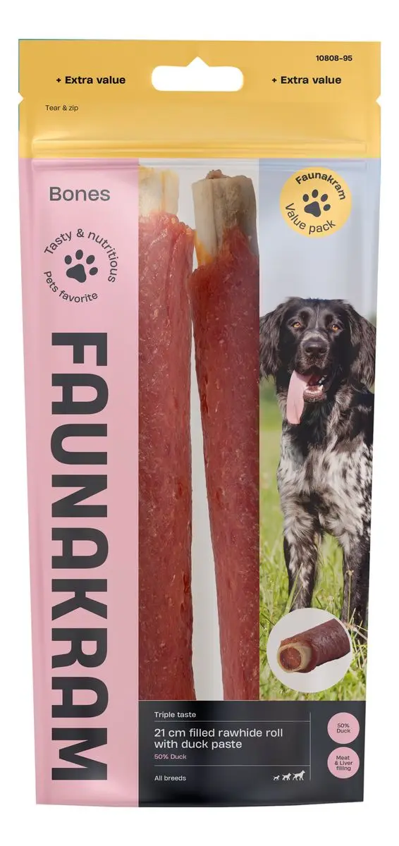 Faunakram 21 cm Filled Rawhide Roll with Duck Paste - 300 g.