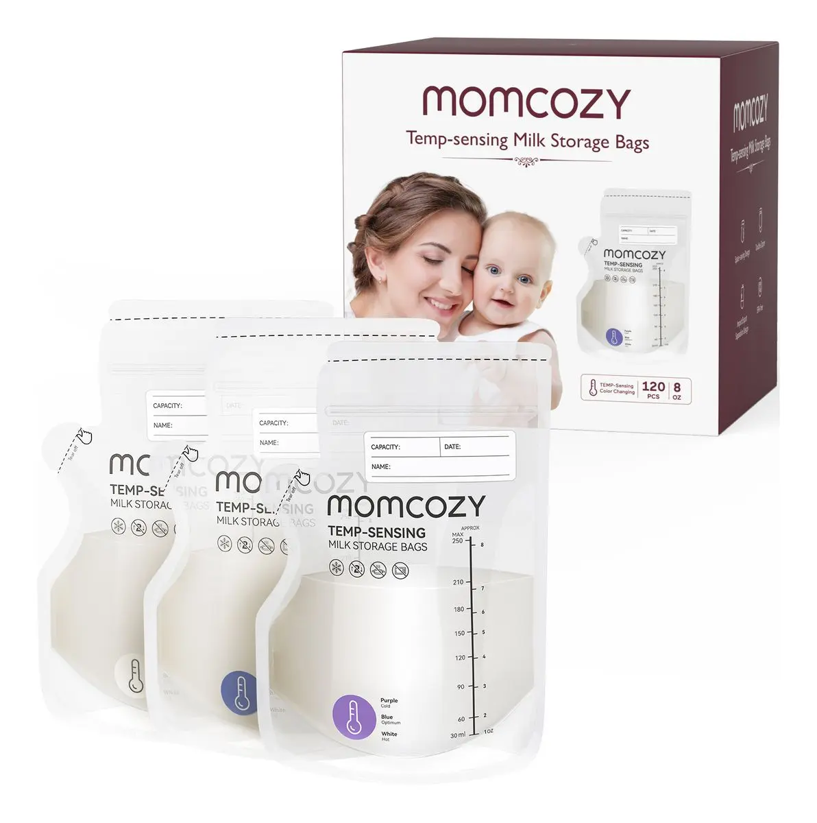 Momcozy Oppbevaringsposer for Brystmelk med helletut - 120 stk. - 1 stk.