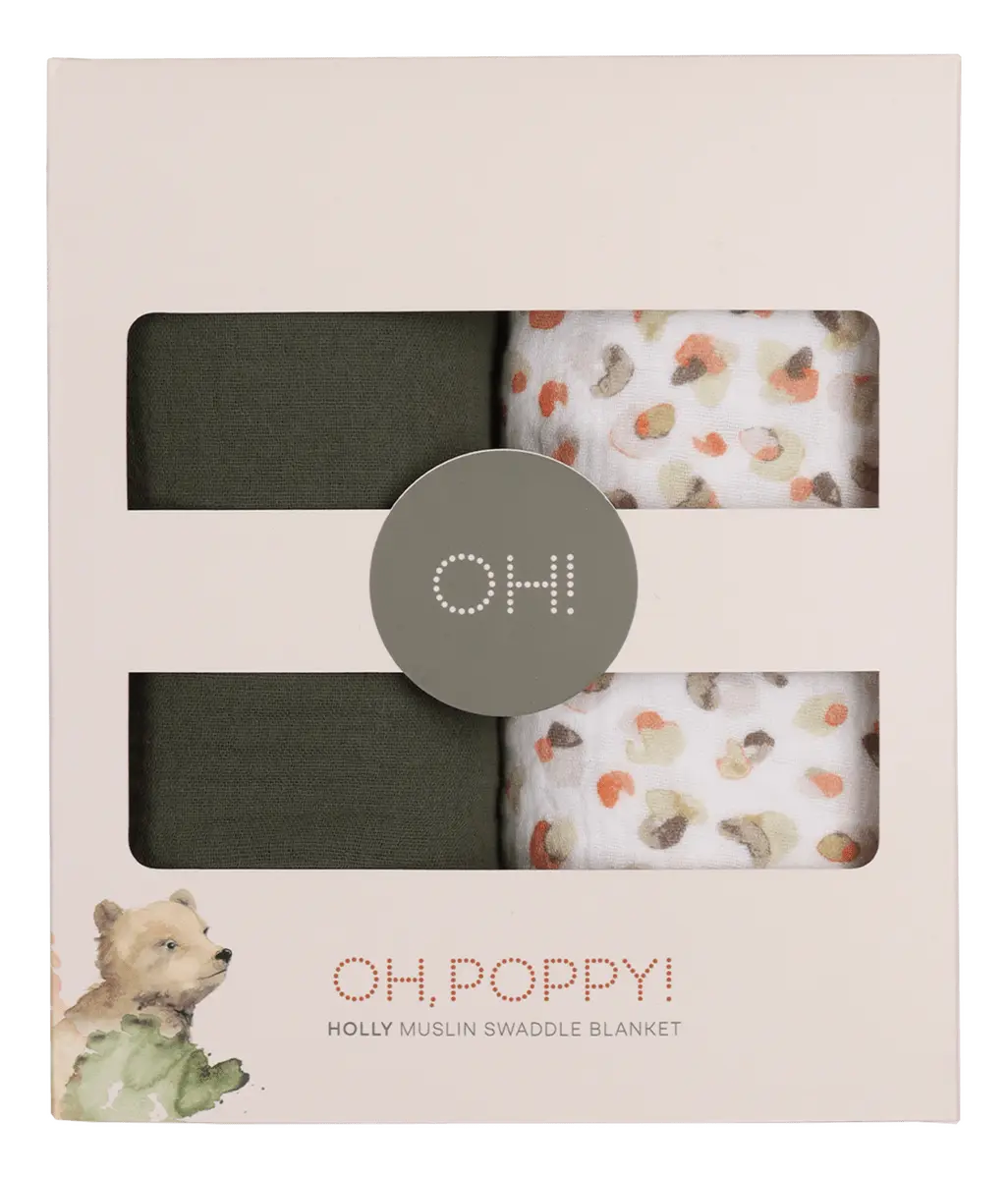 Oh, Poppy! Holly Muslin Svøp Fresh Vanilla/Forest Green - 2 stk.