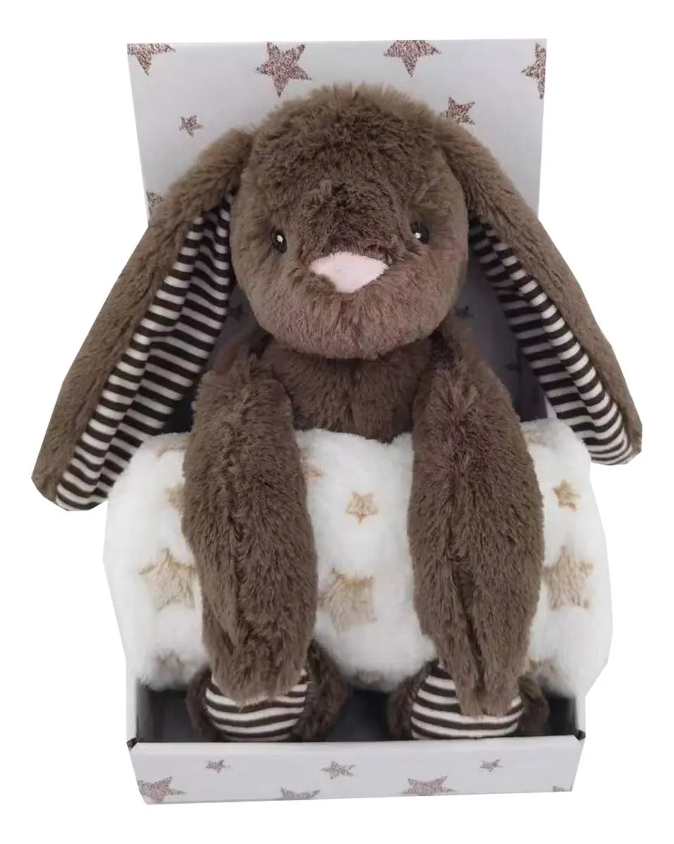 Carlo Baby Fleeceteppe Beige Stjerne og Bamse Mørkebrun Kanin - 1 stk.