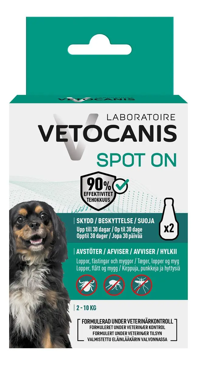 Vetocanis Vetocanis Anti-parasit Spot on Hund, 2-10 kg - 2x2 ml.