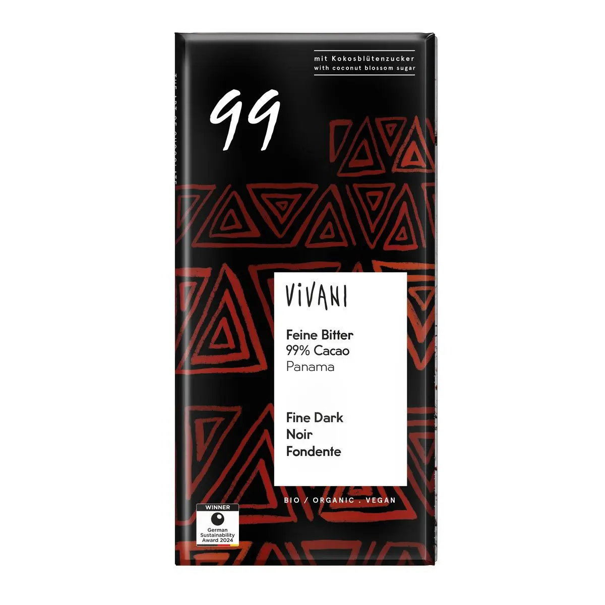 Vivani mørk sjokolade 99% - 80 g