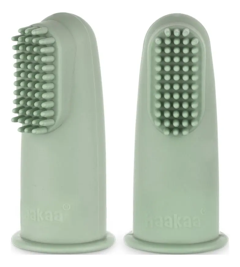 Haakaa Textured Silicone Finger Toothbrush - Pea Green - 2 stk.