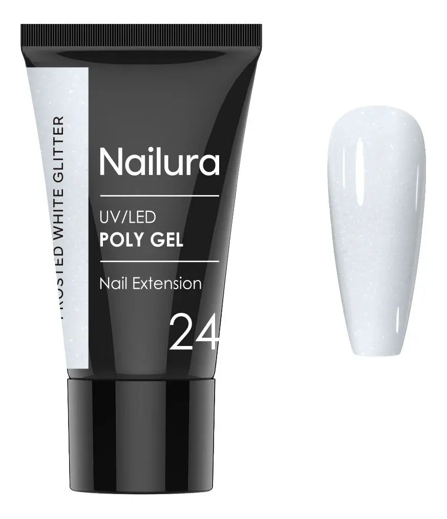 Nailura Poly Gel 24 - Frosted White Glitter - 30 g.