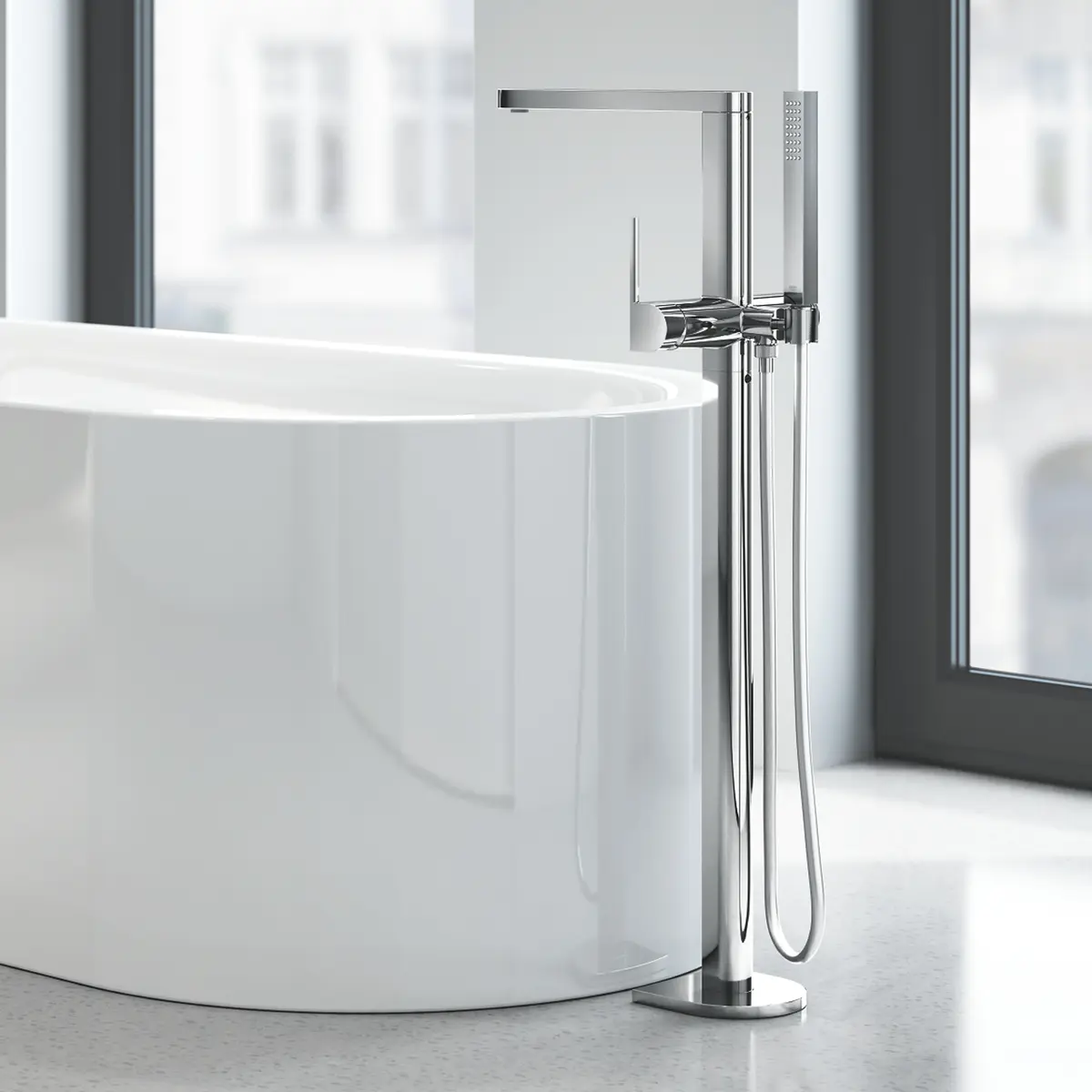 GROHE PLUS FRITTSTÅENDE BADEKARARMATUR FOR GULVMONTERING M/HÅNDDUSJ KROM