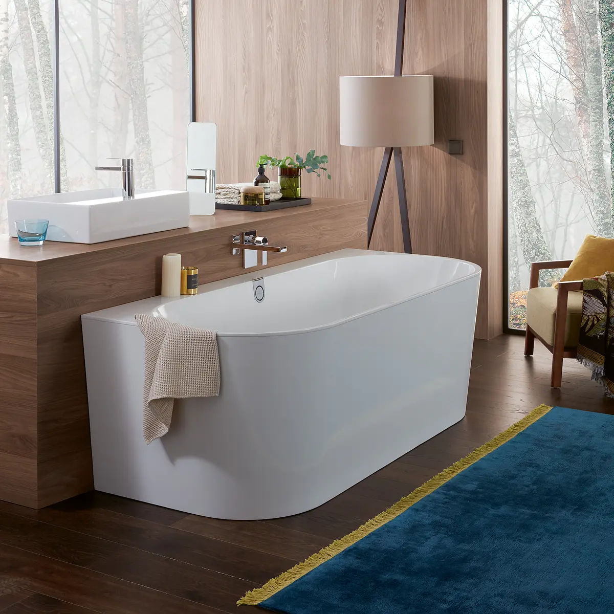 V&B OBERON 2.0 BACK-TO-WALL BADEKAR 180X80 HVIT ALPIN M/AVLØPSSETT I HVIT/KROM