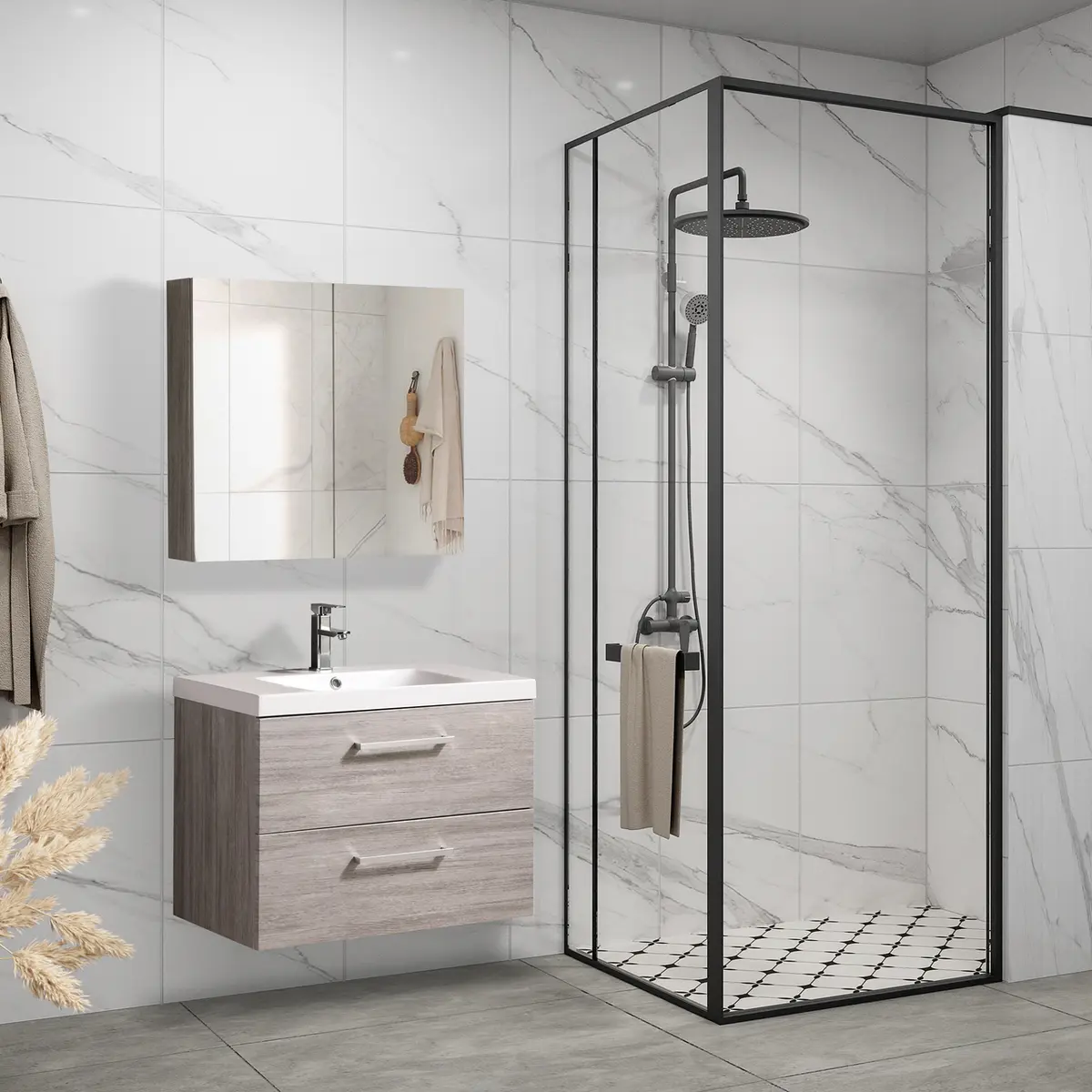 LIND LUXURY 80 GRÅ BADEROMSMØBEL M/ENKEL SERVANT & SPEILSKAP