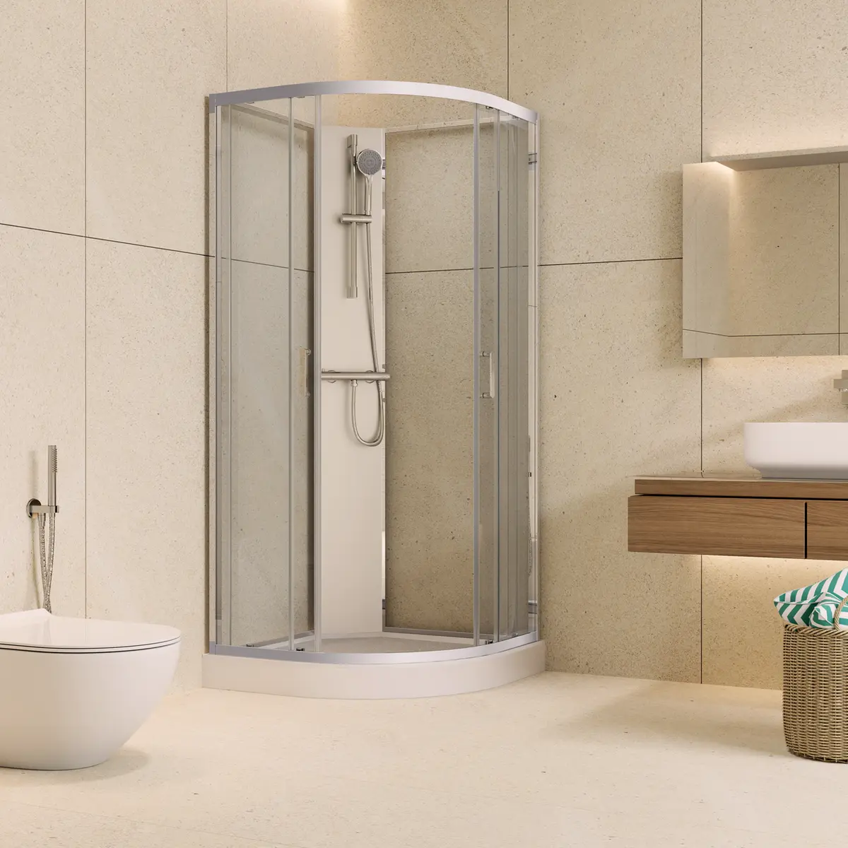 CELESTE NOVARA BUET DUSJKABINETT 90X90X206 CM M/SIKKERHETSFOLIE KROM