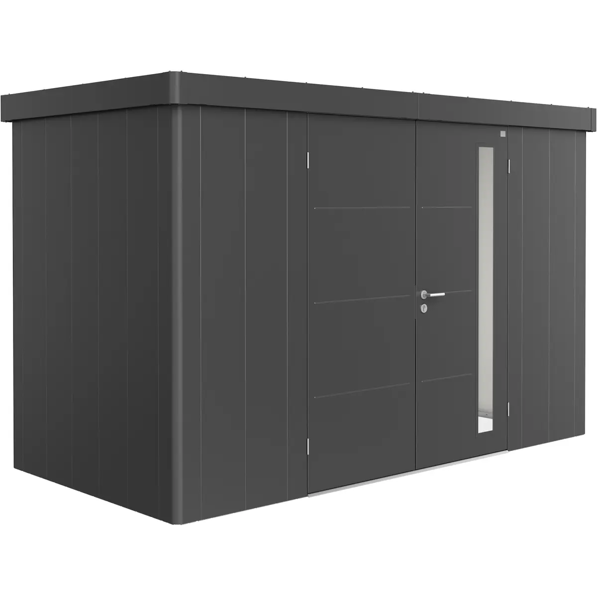 BIOHORT REDSKAPSBOD NEO 1D DOBBELDØRE, MØRK GRÅ METALLIC
