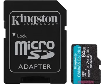 Kingston 64GB microSDXC Canvas Go Plus Gen4 200MB/s A2 U3 V30 Card + Adapter