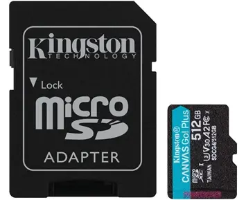 Kingston 512GB microSDXC Canvas Go Plus Gen4 200MB/s A2 U3 V30 Card + Adapter
