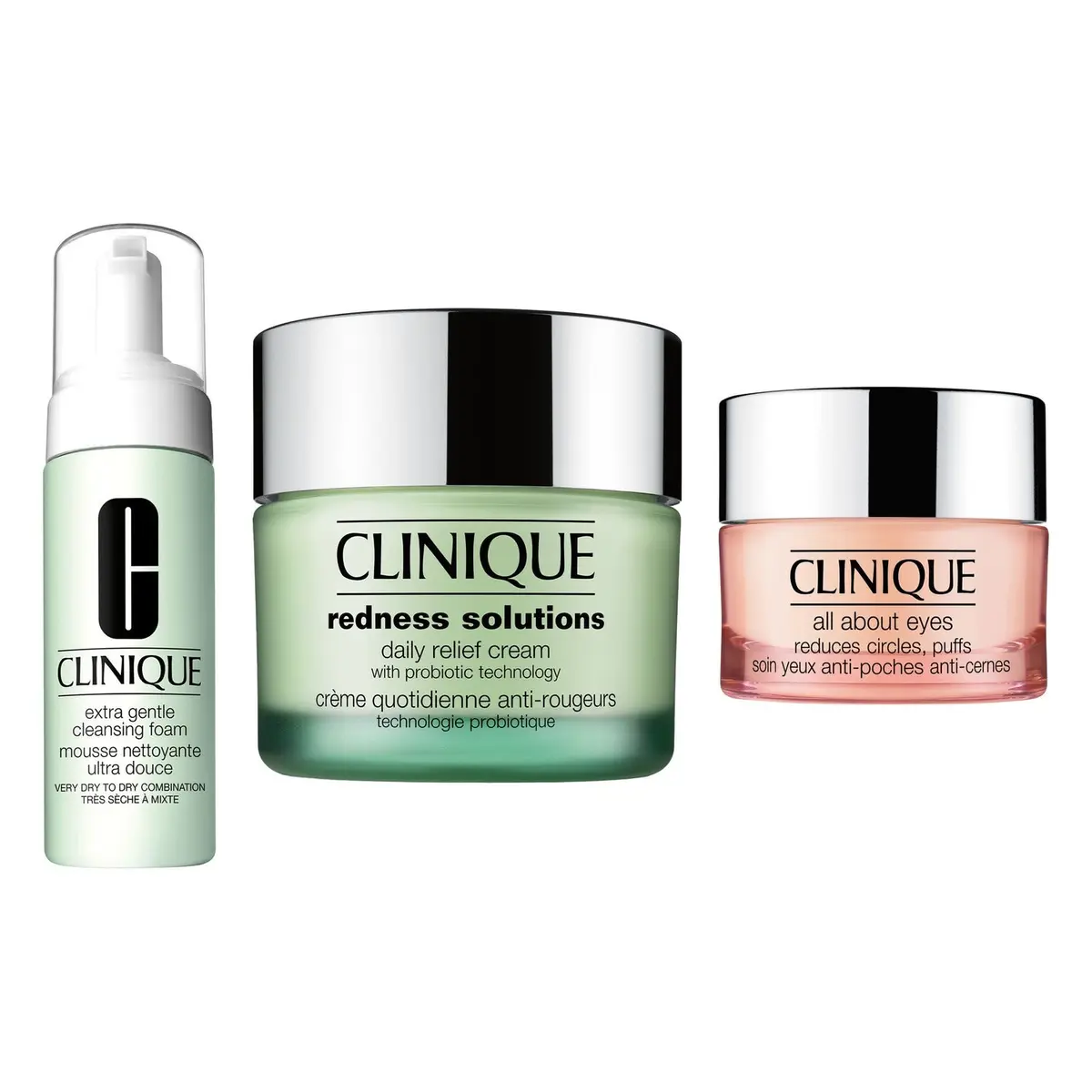 Clinique Sensitive Skin Essentials Set Cleansing Foam 125 Ml, Face Cream 50 Ml, Eye Cream 15 ml 190 ml