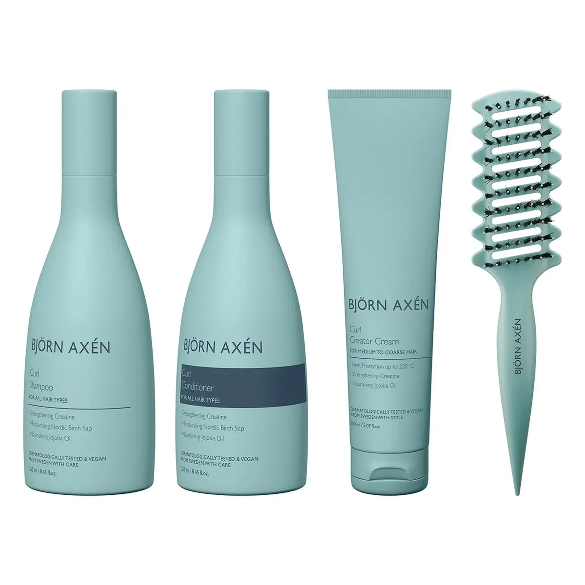 Björn Axén Curly Hair Essentials Set Shampoo 250 Ml, Conditioner 250 Ml, Cream 150 Ml, Brush
