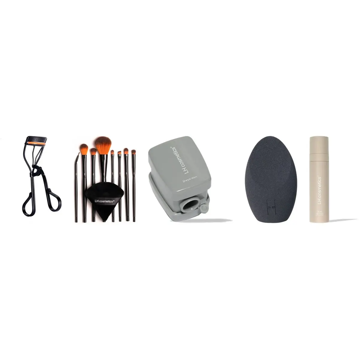 LH cosmetics Complete Makeup Application & Setting Kit Eyelash Curler, Tool Box, Sharpener, Sponge & Setting Spray 100ml