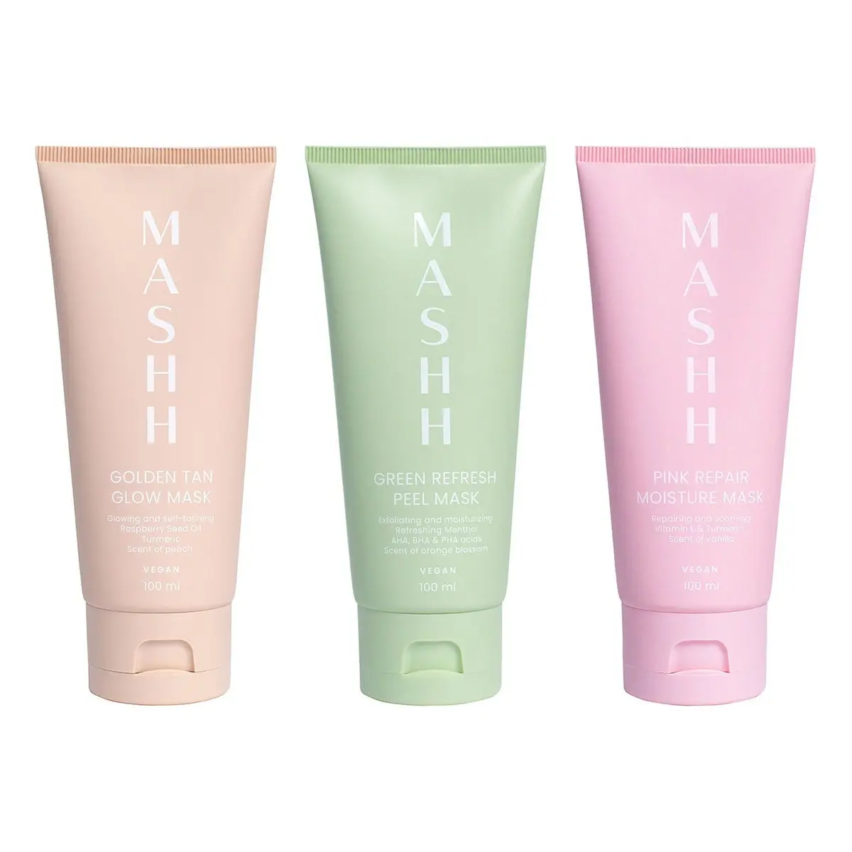 MASHH Triple Mask Glow Ritual Golden Tan & Glow, Green Refresh & Peel, Pink Repair Moisture – 3 X 100 ml 300 ml