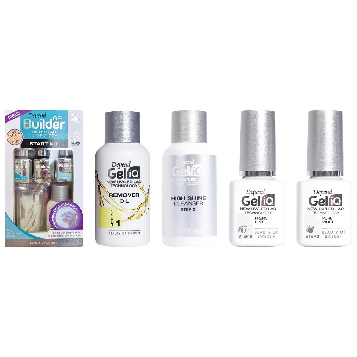 Depend Gel Manicure Starter Kit Builder Kit, Remover Oil, High Shine Cleanser 35ml, French Pink 5ml, Pure White