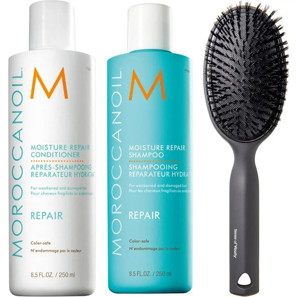 Moroccanoil Moisture Repair Set Shampoo 250ml, Conditioner 250ml & Cushion Brush 500 ml
