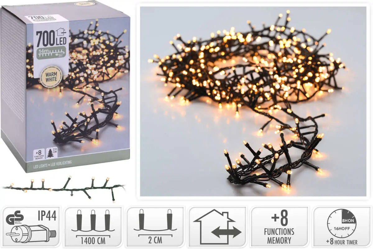 Microcluster lyslenke med 700 varmhvite led lys