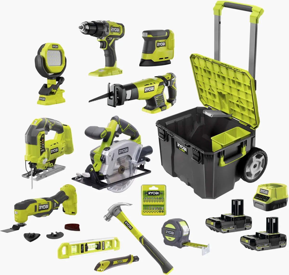 Ryobi R18CK7-2C20LB verktøysett m/batteri