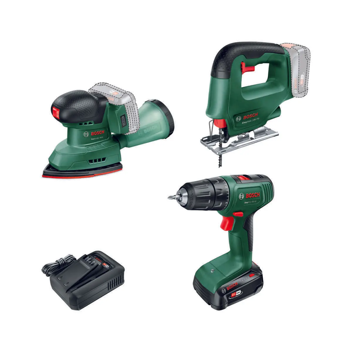 Bosch Easy drill, stikksag og multisliper m/batteri