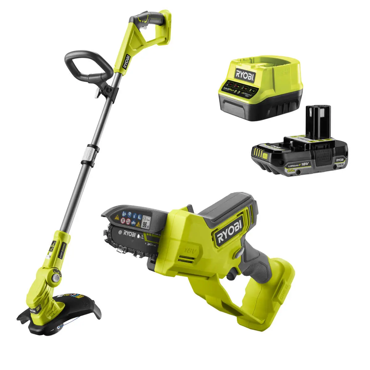 Ryobi ONE+ RY18PSX10ALT1832-120 grensag og gresstrimmer m/batteri